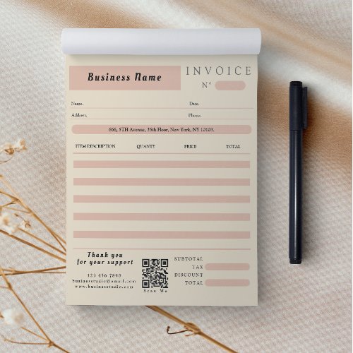Pink Cream Invoice Sales Receipt Small Business Notepad