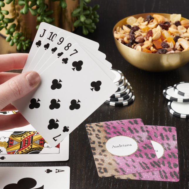 Pink Cream Leopard Animal Sparkle   Poker Cards (In Situ)