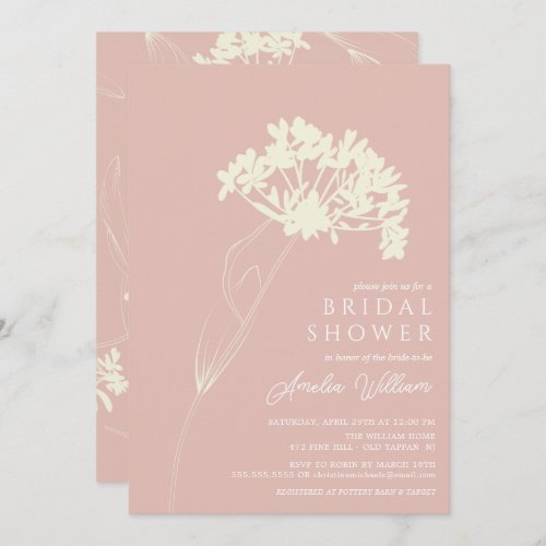 Pink  Cream Modern Floral Bridal Shower Invitation