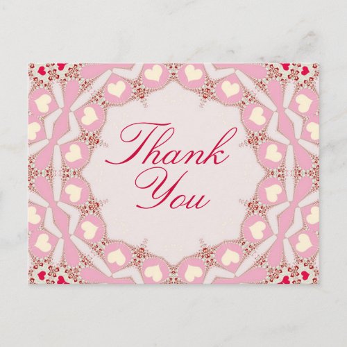 Pink Cream Red Hearts Thank You Postcard