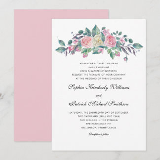 Pink Cream Roses | 3 sets parents wedding Invitation