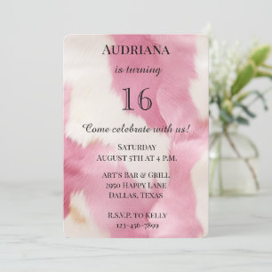 Pink Cream Southwest Cowgirl Cowhide 16th Birthday Invitation