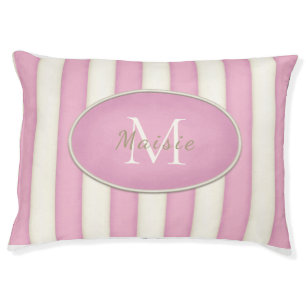 Pink & Cream Stripes Oval Framed Monogram Pet Bed