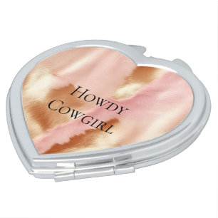 Pink Cream Tan Southwest Cowgirl Cowhide Compact Mirror