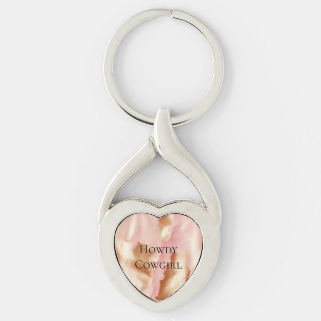 Pink Cream Tan Southwest Cowgirl Cowhide Keychain (Front)