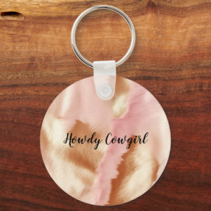 Pink Cream Tan Southwest Cowgirl Cowhide Keychain