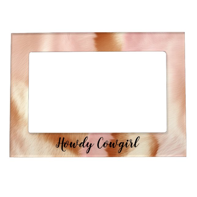 Pink Cream Tan Southwest Cowgirl Cowhide Magnetic Frame (Front)