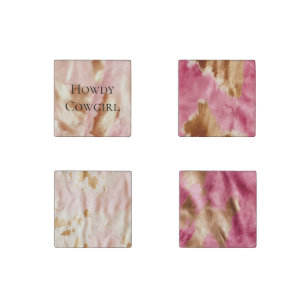 Pink Cream Tan Southwest Cowgirl Cowhide Stone Magnet