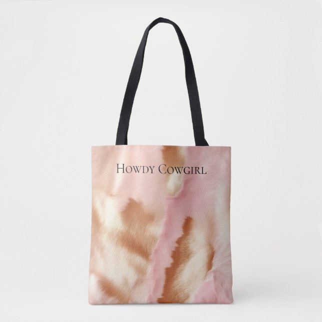 Pink Cream Tan Southwest Cowgirl Cowhide Tote Bag (Front)