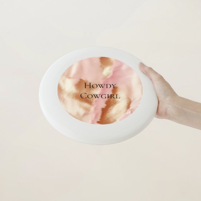 Pink Cream Tan Southwest Cowgirl Cowhide Wham-O Frisbee (In Hand)