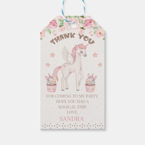 Pink Cream Unicorn Magical Day 1st Birthday Gift Tags