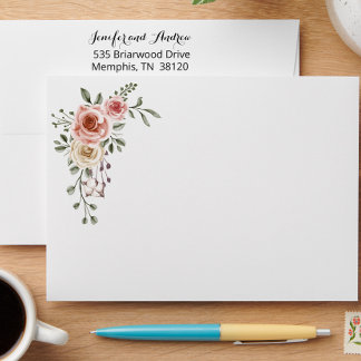 Pink Cream Vintage Roses Wedding Envelope