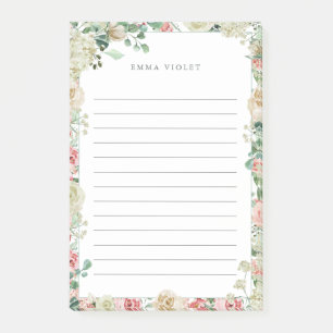 Pink & Cream Vintage Watercolor Floral Name Post-it Notes