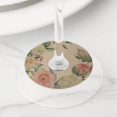 Pink & Cream Vintage Watercolor Floral Wine Glass Tag (Close Up)