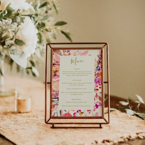 Pink Cream Watercolor Floral Custom Wedding Menu