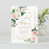 Pink Cream Watercolor Floral Rustic Bridal Shower Invitation (Standing Front)