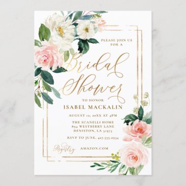 Pink Cream Watercolor Floral Rustic Bridal Shower Invitation