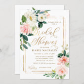 Pink Cream Watercolor Floral Rustic Bridal Shower Invitation (Front/Back)