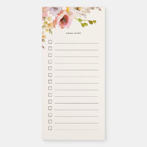 Pink  Cream Watercolor Floral To Do List Magnetic Notepad