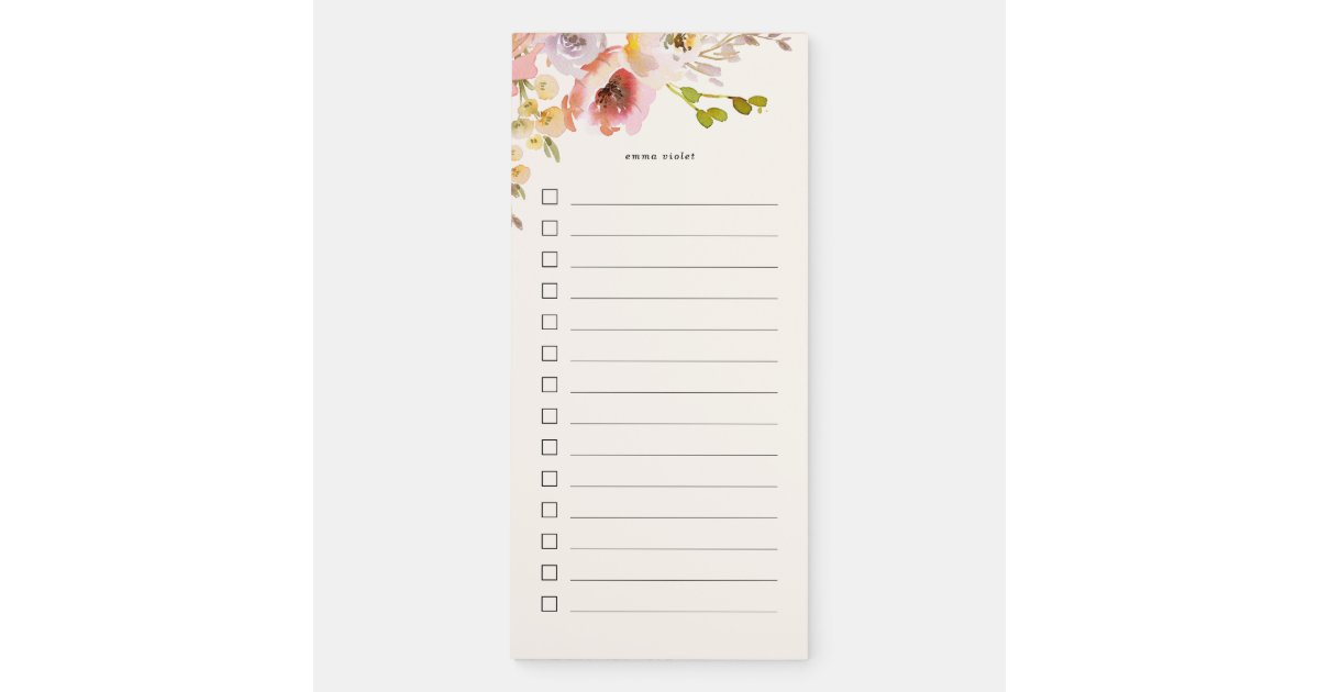 Pink & Cream Watercolor Floral To Do List Magnetic Notepad | Zazzle