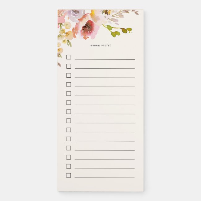 Pink & Cream Watercolor Floral To Do List Magnetic Notepad