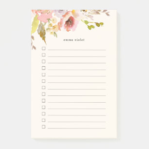 Pink & Cream Watercolor Floral To Do List Post-it Notes