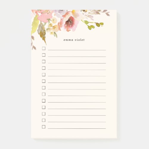 Pink  Cream Watercolor Floral To Do List Post_it Notes