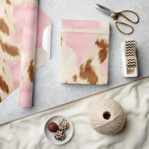 Pink Cream White Brown Cowhide Wrapping Paper