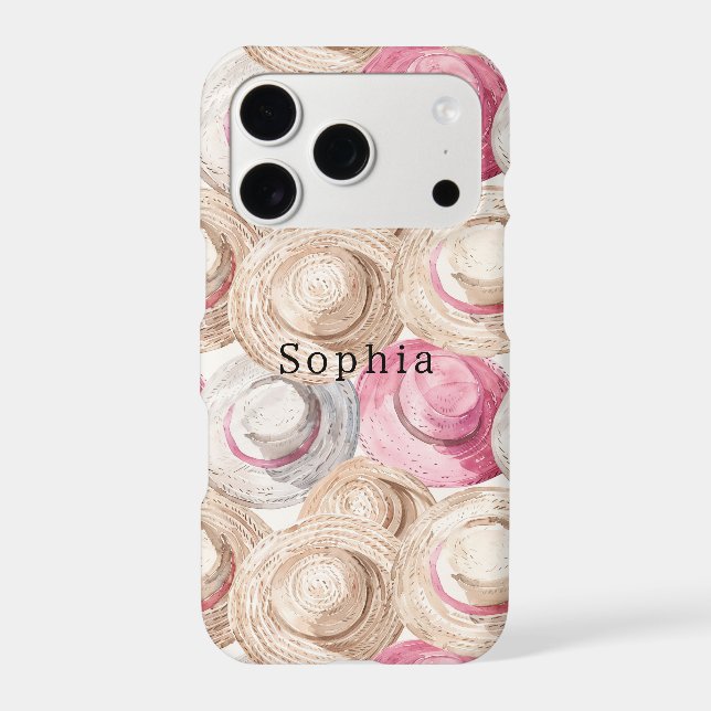 Pink Cream White Straw Hats iPhone Case (Back)