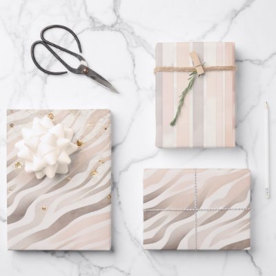 Pink Cream Zebra Animal Gold Sparkle Birthday Wrapping Paper Sheets