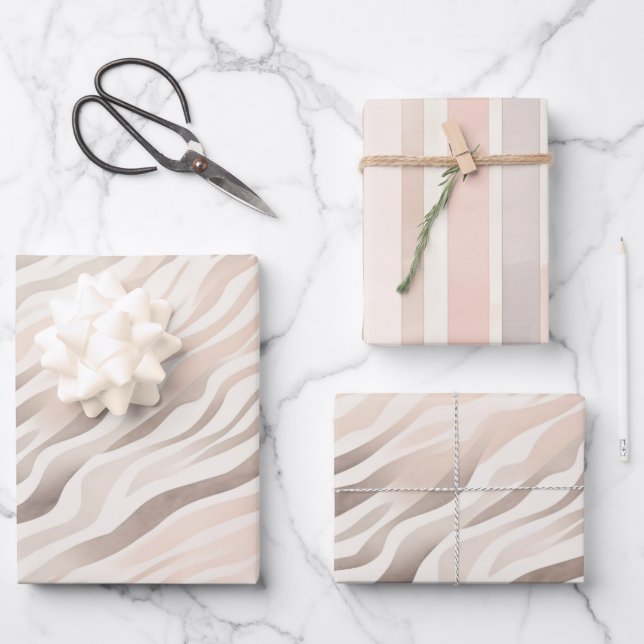 Pink Cream Zebra Animal Print Birthday Wrapping Paper Sheets (Front)