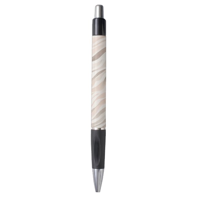 Pink Cream Zebra Animal Print Pen (Front Vertical)