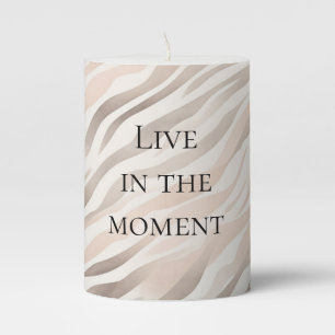 Pink Cream Zebra Animal Print Pillar Candle