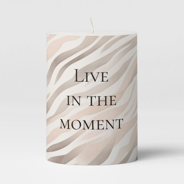 Pink Cream Zebra Animal Print Pillar Candle (Front)