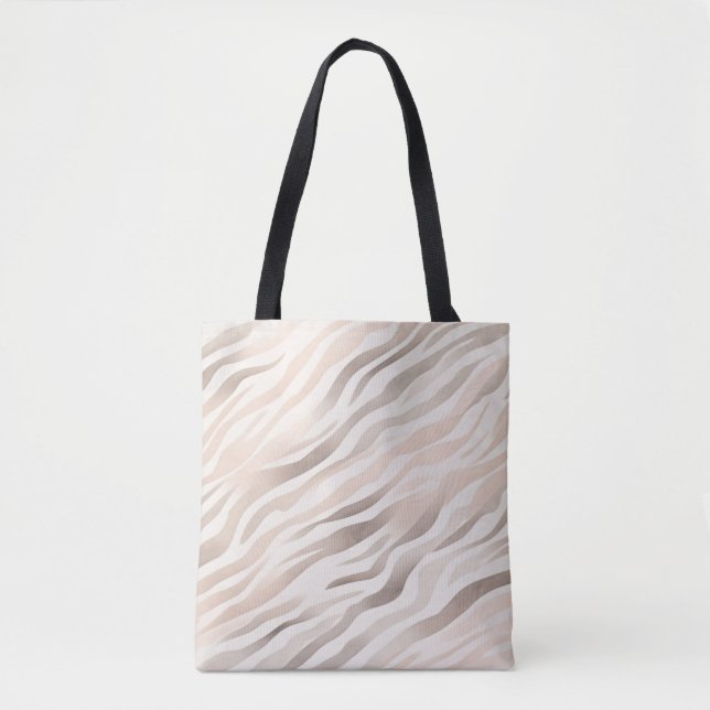 Pink Cream Zebra Animal Print Tote Bag (Front)