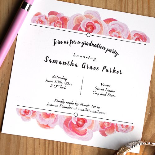 Pink  Creamsicle Botanical Roses Party Invitation
