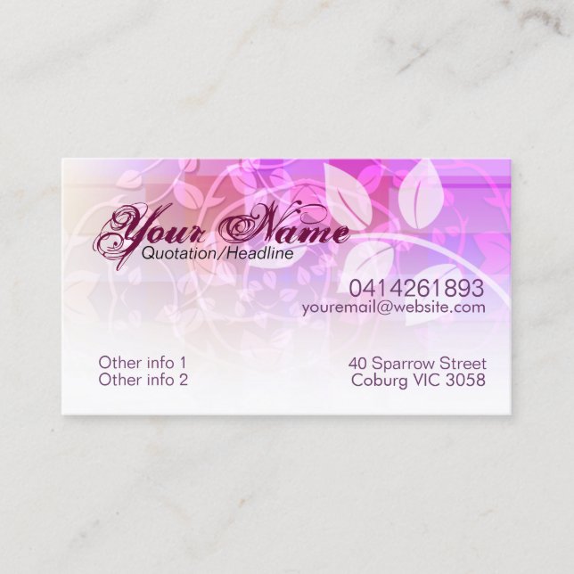 Pink & Creme Floral Vines Business Card (Front)