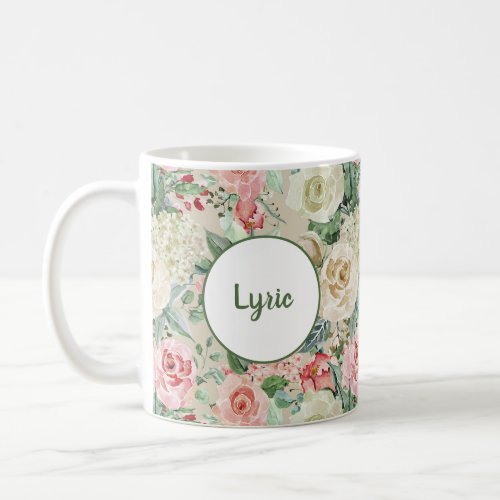 Pink  Creme Watercolor Rose Personalized Coffee Mug