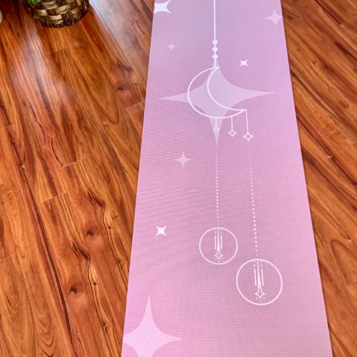 Pink Crescent Moon and Shooting Stars Yoga Mat