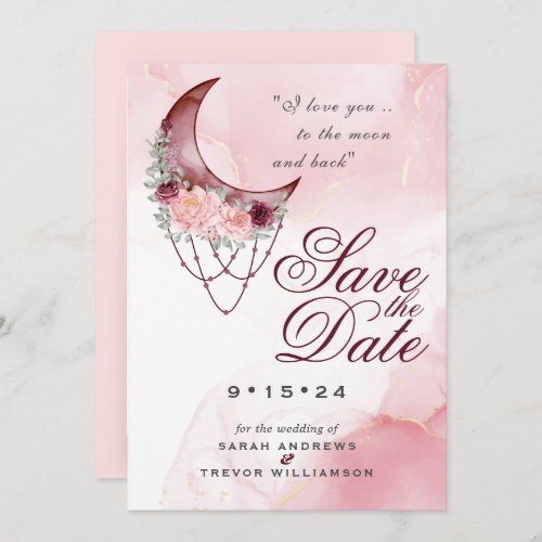 Pink Crescent Moon Photo Save the Date Invitation