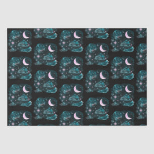 Pink Crescent Moon Stars Celestial Black Halloween Tissue Paper
