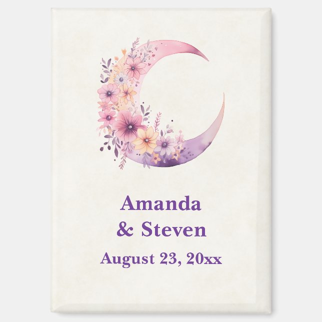 Pink Crescent Moon Wedding Save the Date Magnet (Front)
