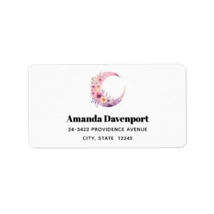 Pink Crescent Moon with Pretty Flowers Address Label