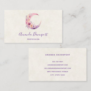 Pink Crescent Moon with Pretty Flowers Business Card