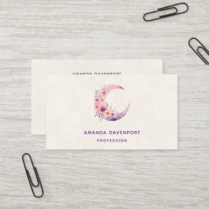 Pink Crescent Moon with Pretty Flowers Business Card