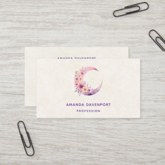 Pink Crescent Moon with Pretty Flowers Business Card