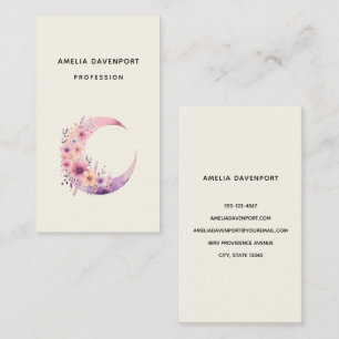 Pink Crescent Moon with Pretty Flowers Business Card