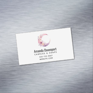 Pink Crescent Moon with Pretty Flowers Business Card Magnet