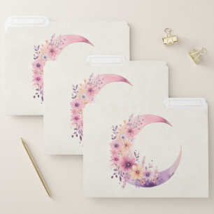Pink Crescent Moon with Pretty Flowers File Folder