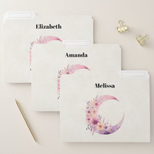 Pink Crescent Moon with Pretty Flowers File Folder